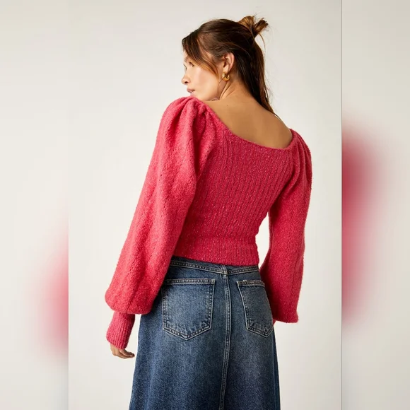 Free People Katie Knit Pullover Sweater, Size M, Pink, GUC - Picture 3 of 8